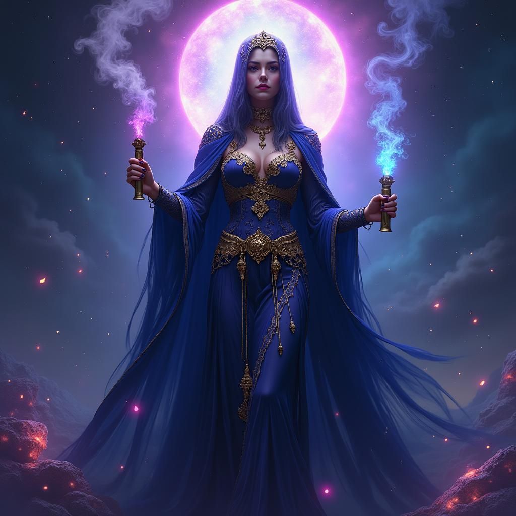 Mystical Vaporizer Sorceress in a Nebula Landscape