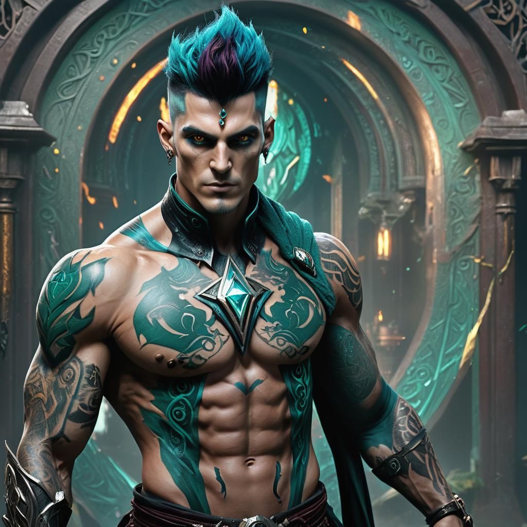 Hyperrealistic Warlock with Tattoos, Fantasy Concept Art