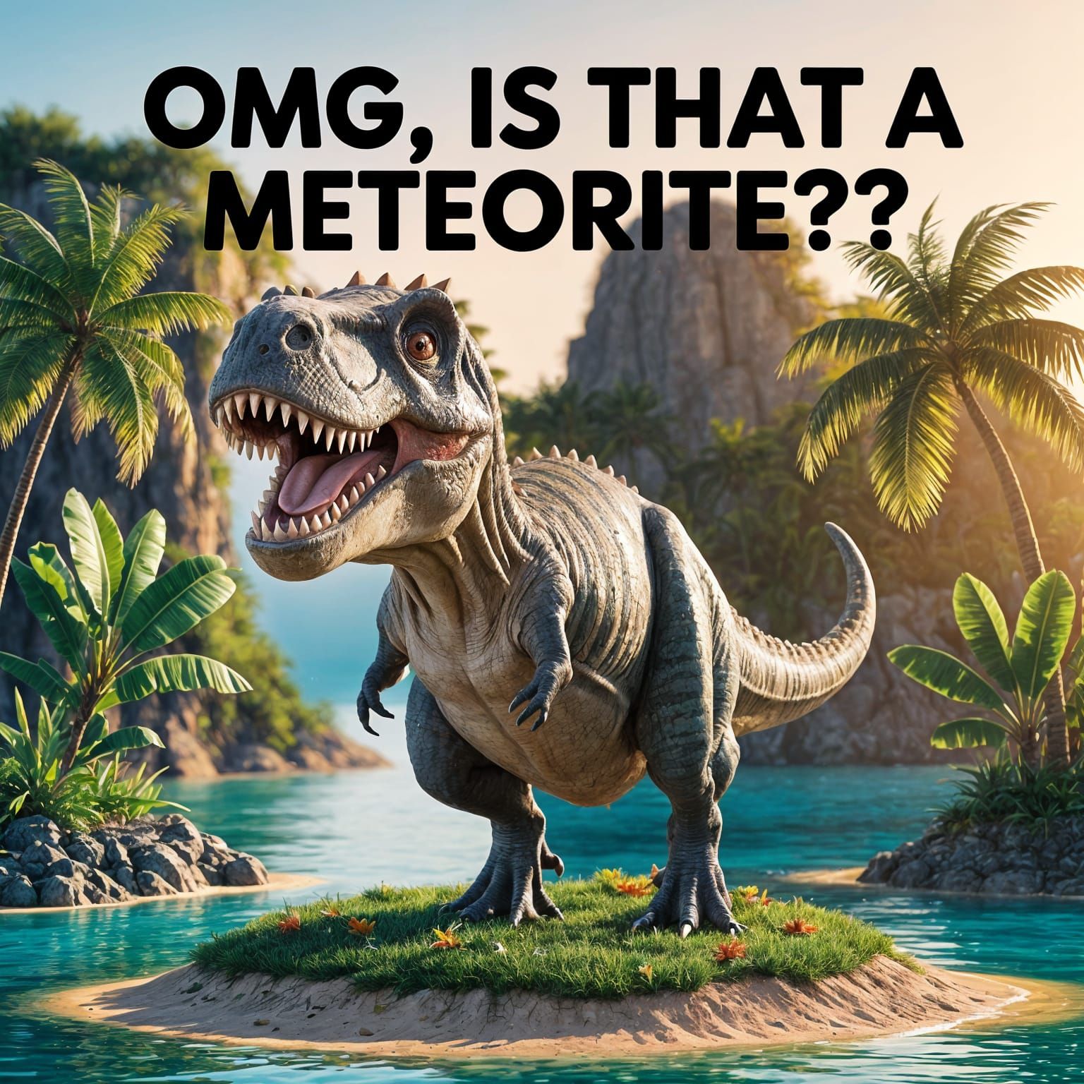 Fearsome T-Rex in Tropical Paradise