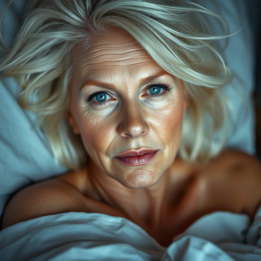 Platinum Blonde Woman Waking Up: Hyper-Realistic Portrait