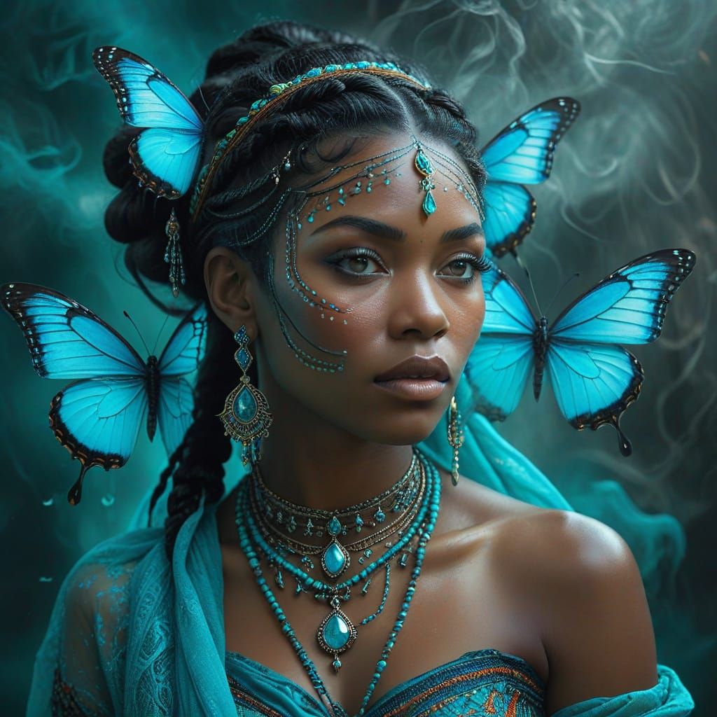 Turquoise Goddess in Whimsical Fog