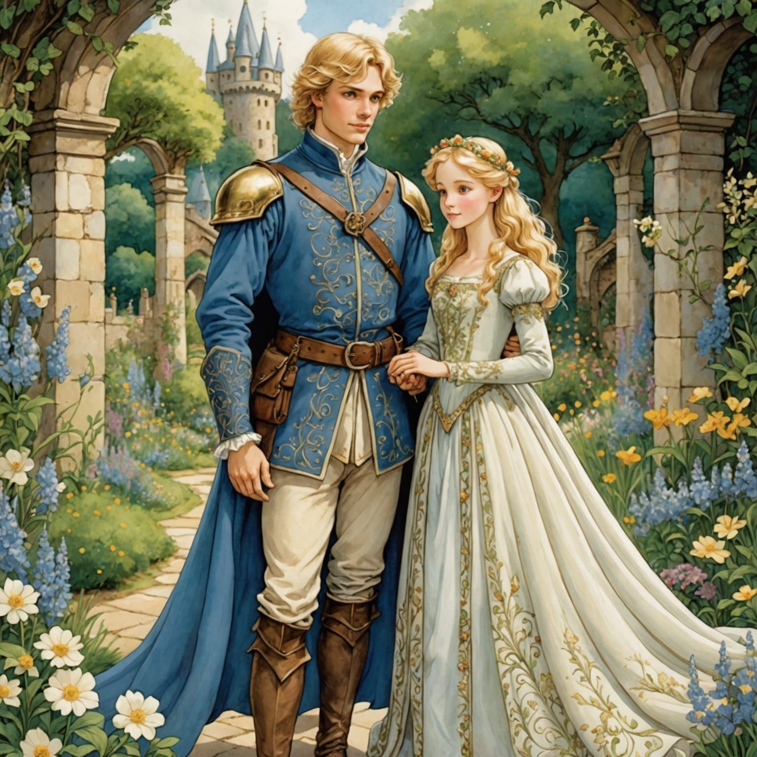 Medieval Prince and Princess in Fantasy Garden
