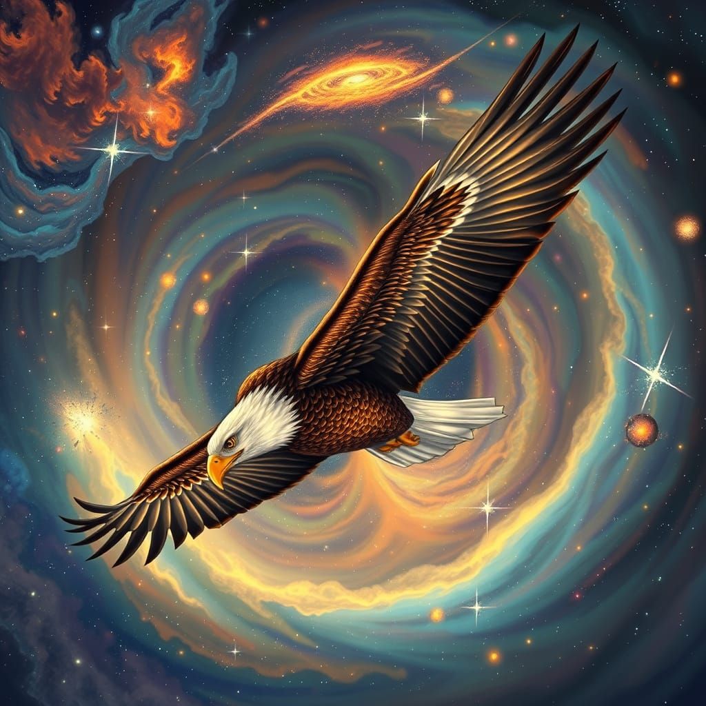 Ethereal Bald Eagle Soars Through Cosmic Vortex
