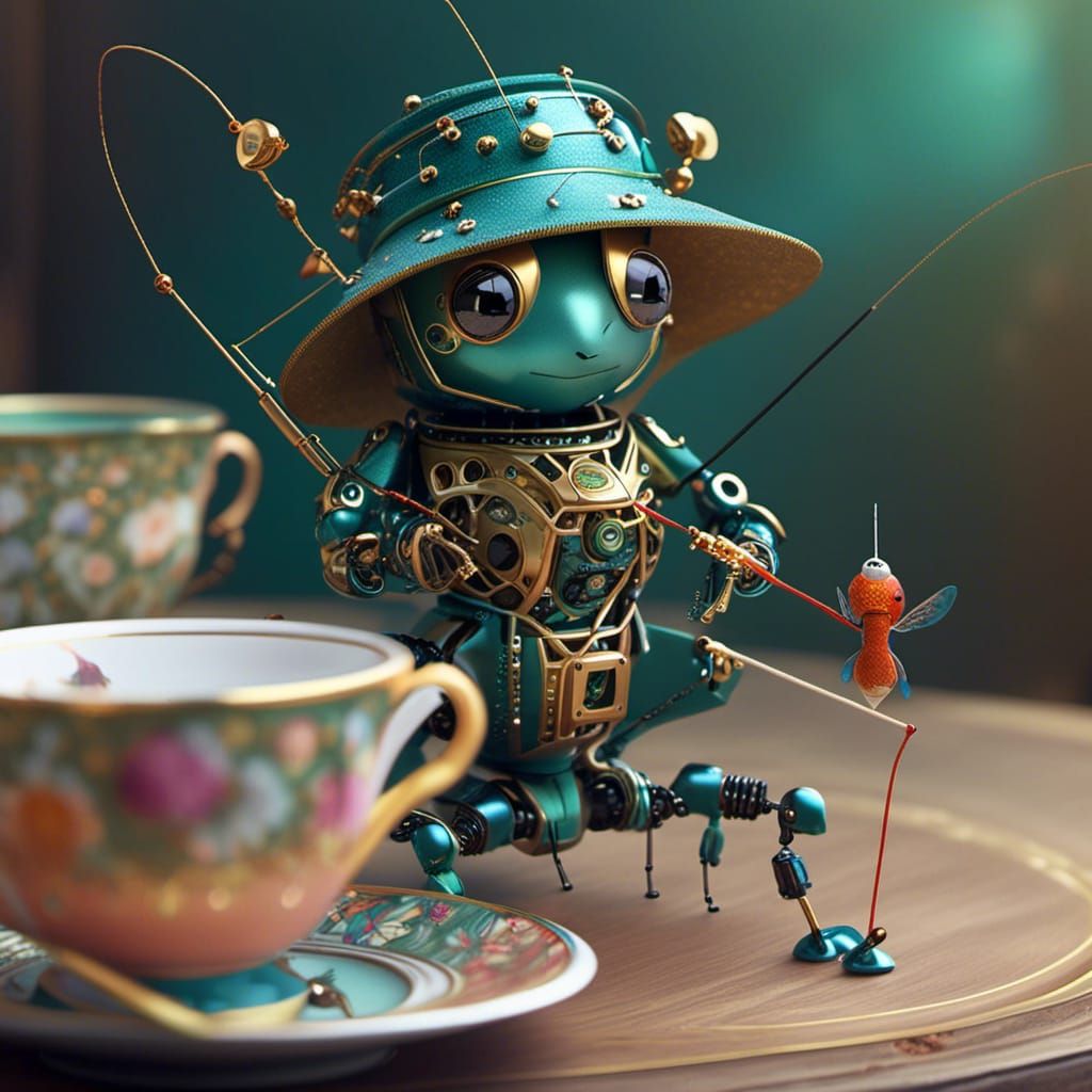 Nanobot Angler's Tea Break: A Miniature Fishing Scene