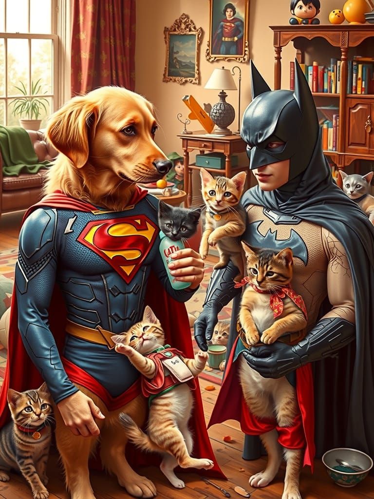 Golden Retriever Superman and Siamese Cat Batman Co-Parentin...