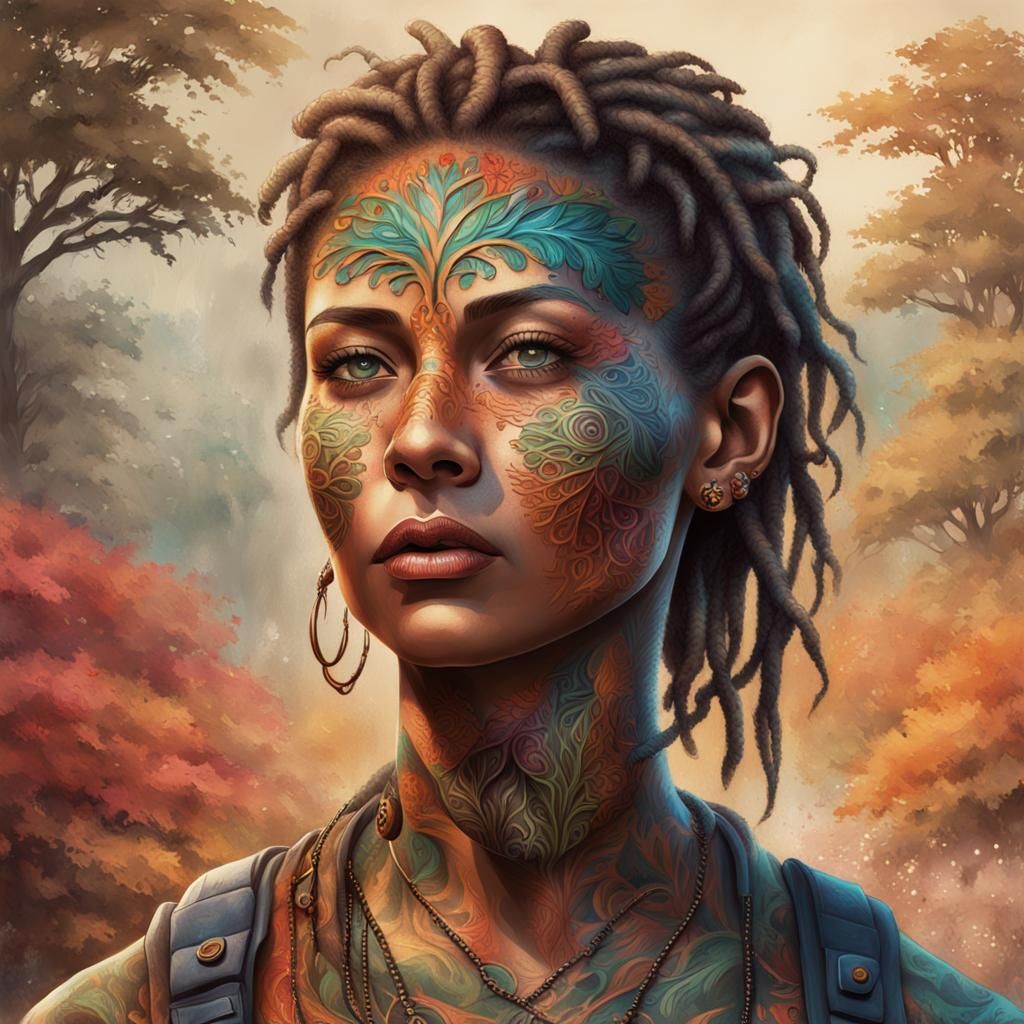 Tree of Life Tattoo Portrait in Art Nouveau Style