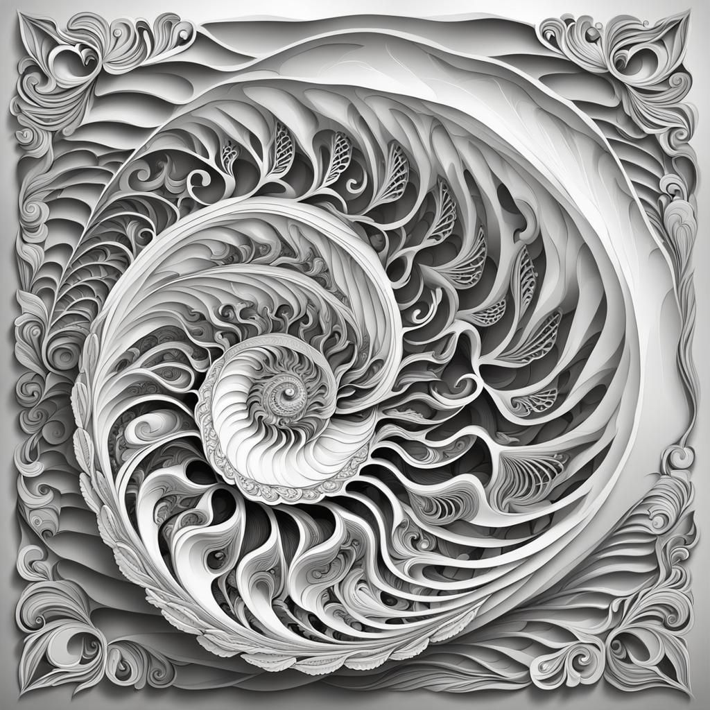 Intricately Floral Carved Shell with Abstract Elements