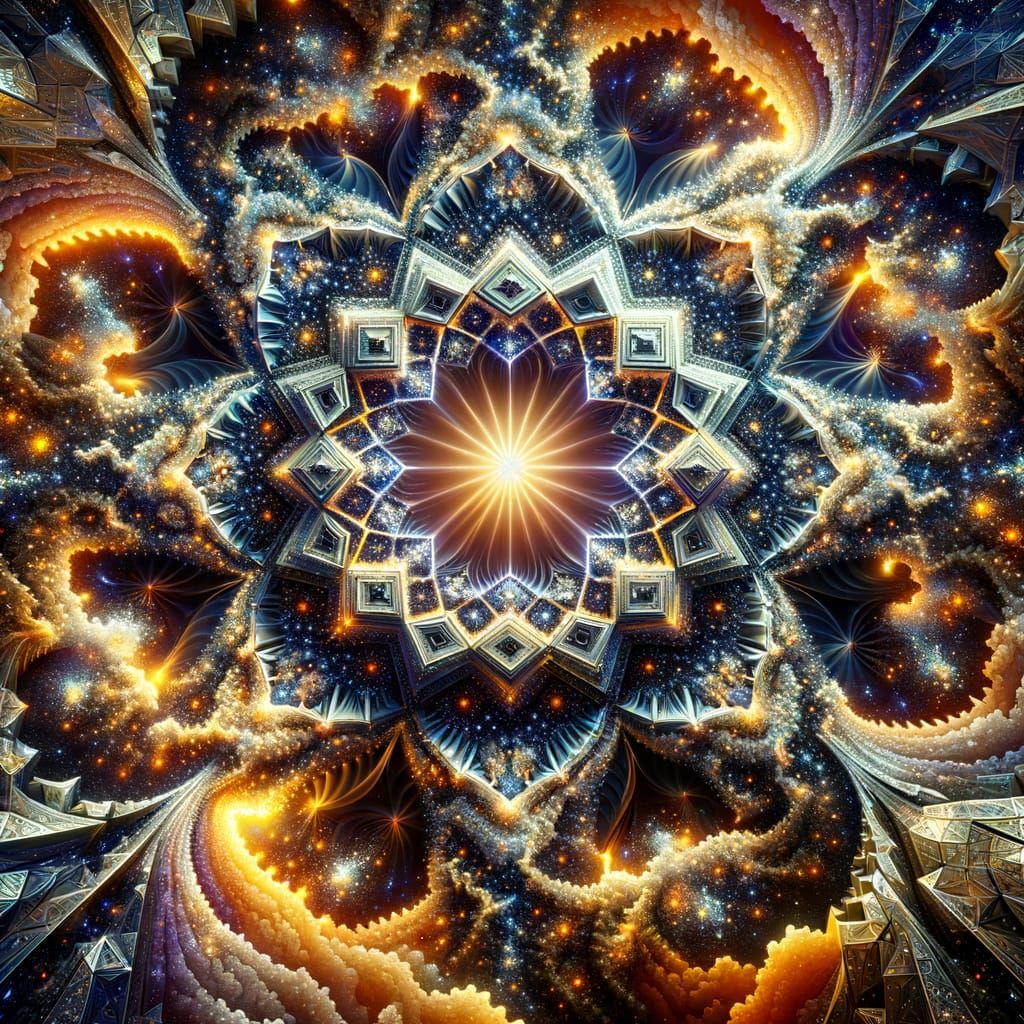 Celestial Prisms Engulfed in Metallic Fractals