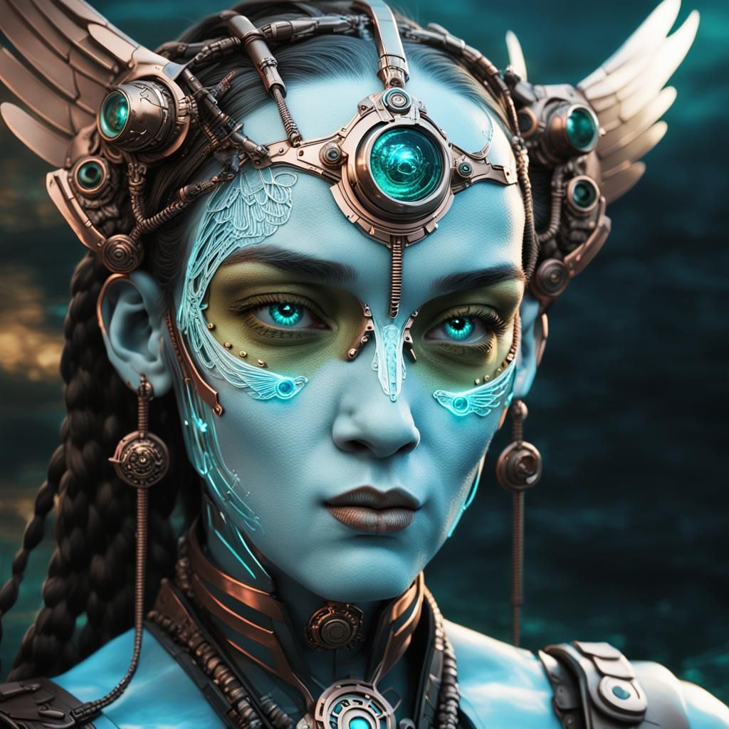 Cyborg Valkyrie in Steampunk Lake Lab