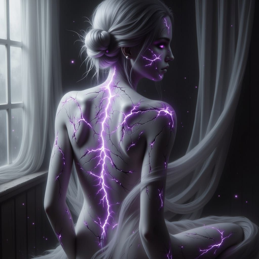 Ethereal Woman Shattered by Inner Turmoil