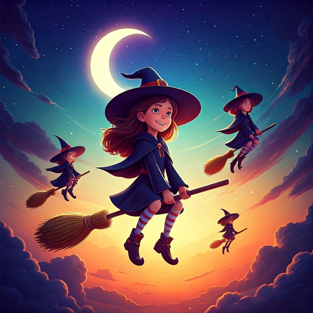 Witches Soaring Through Glowing Night Sky in 3D Concept Art ...