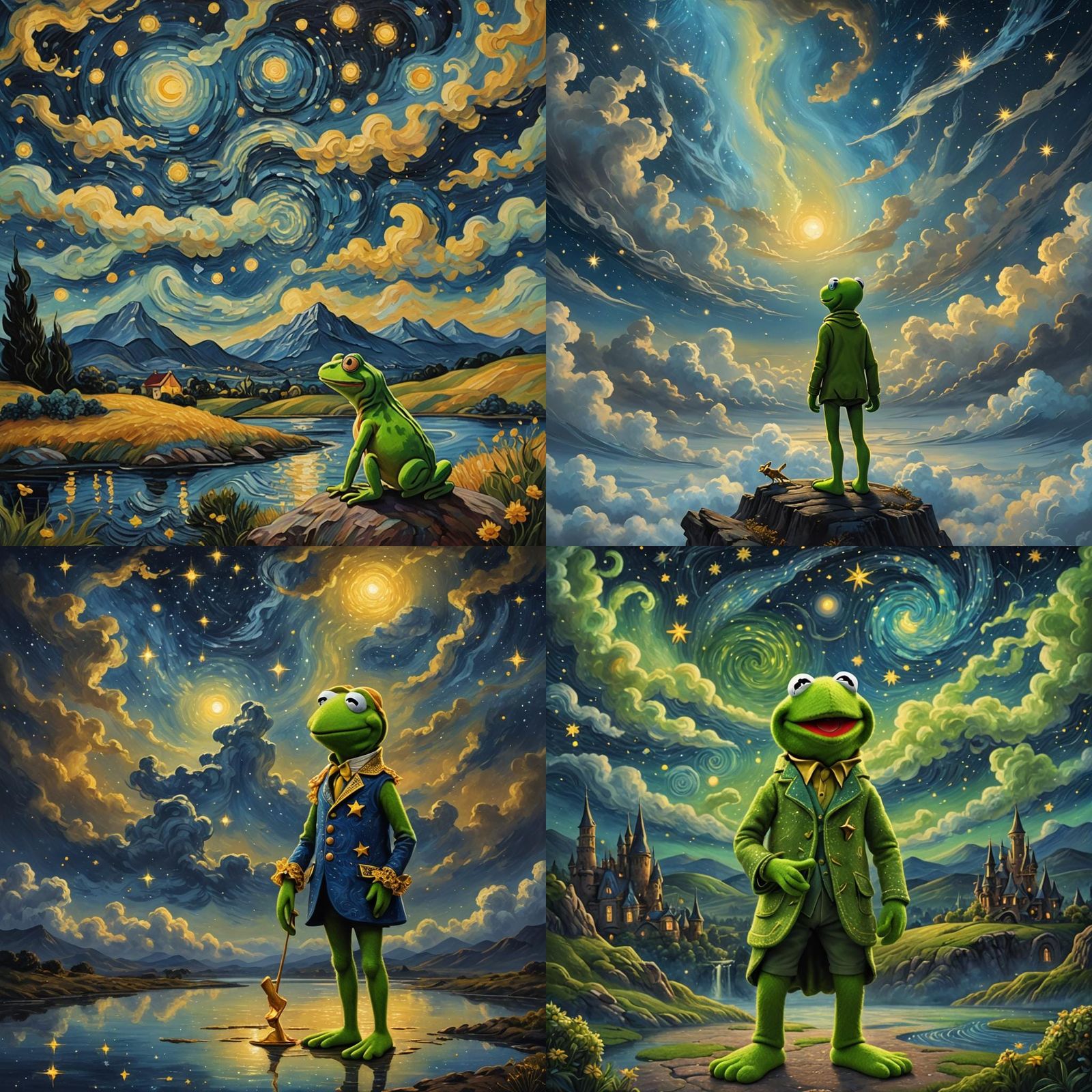 Kermit in Starry Night Inspired Digital Painting