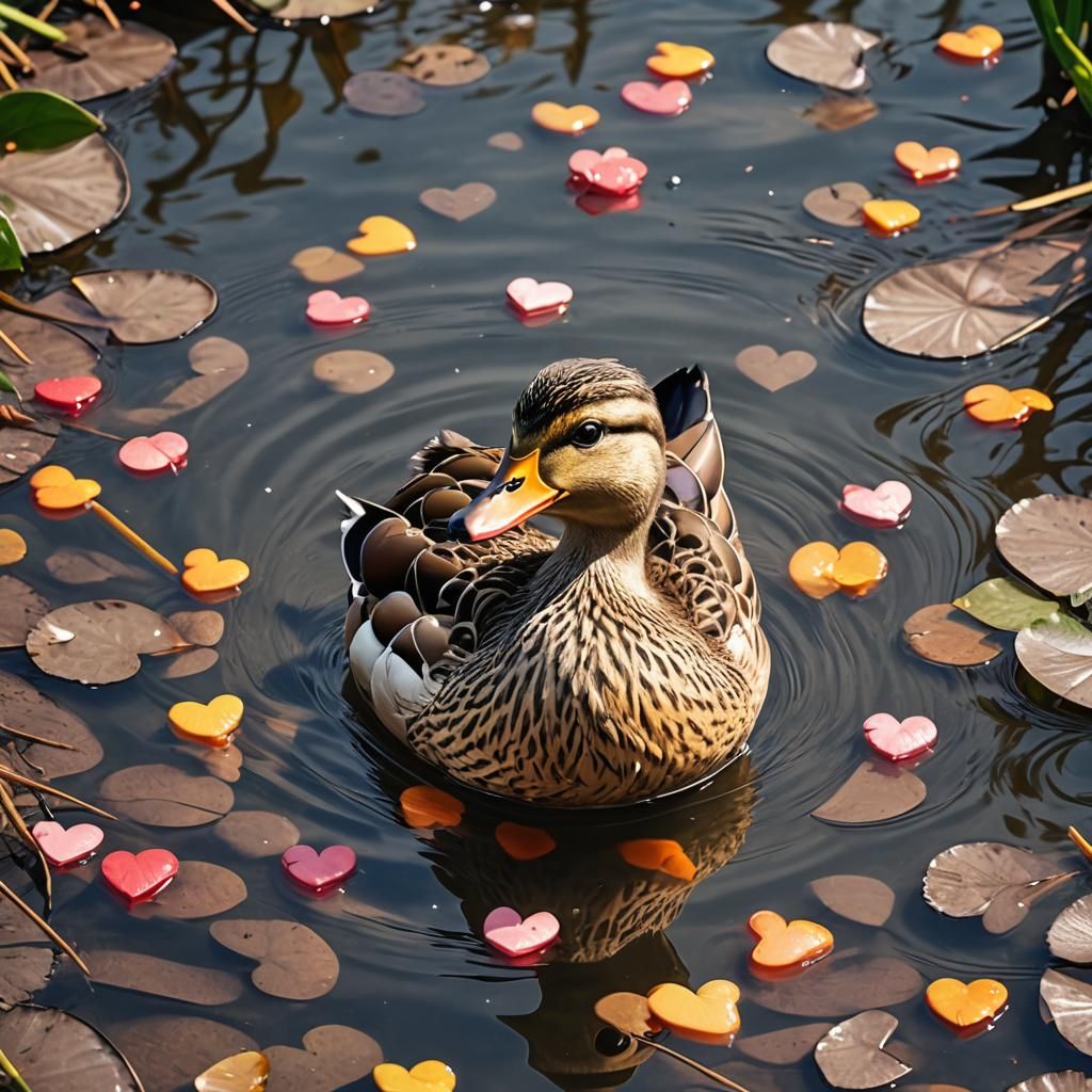 Hyperrealistic Kawaii Duck with Heart Eyes