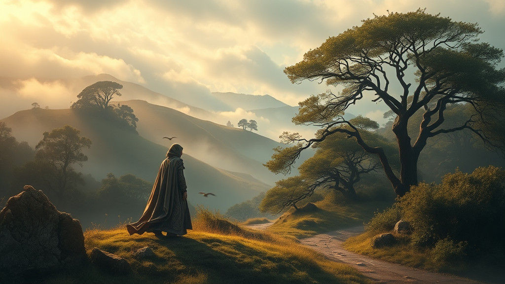 Ethereal Dreamscape with Figure in Flowing Robes