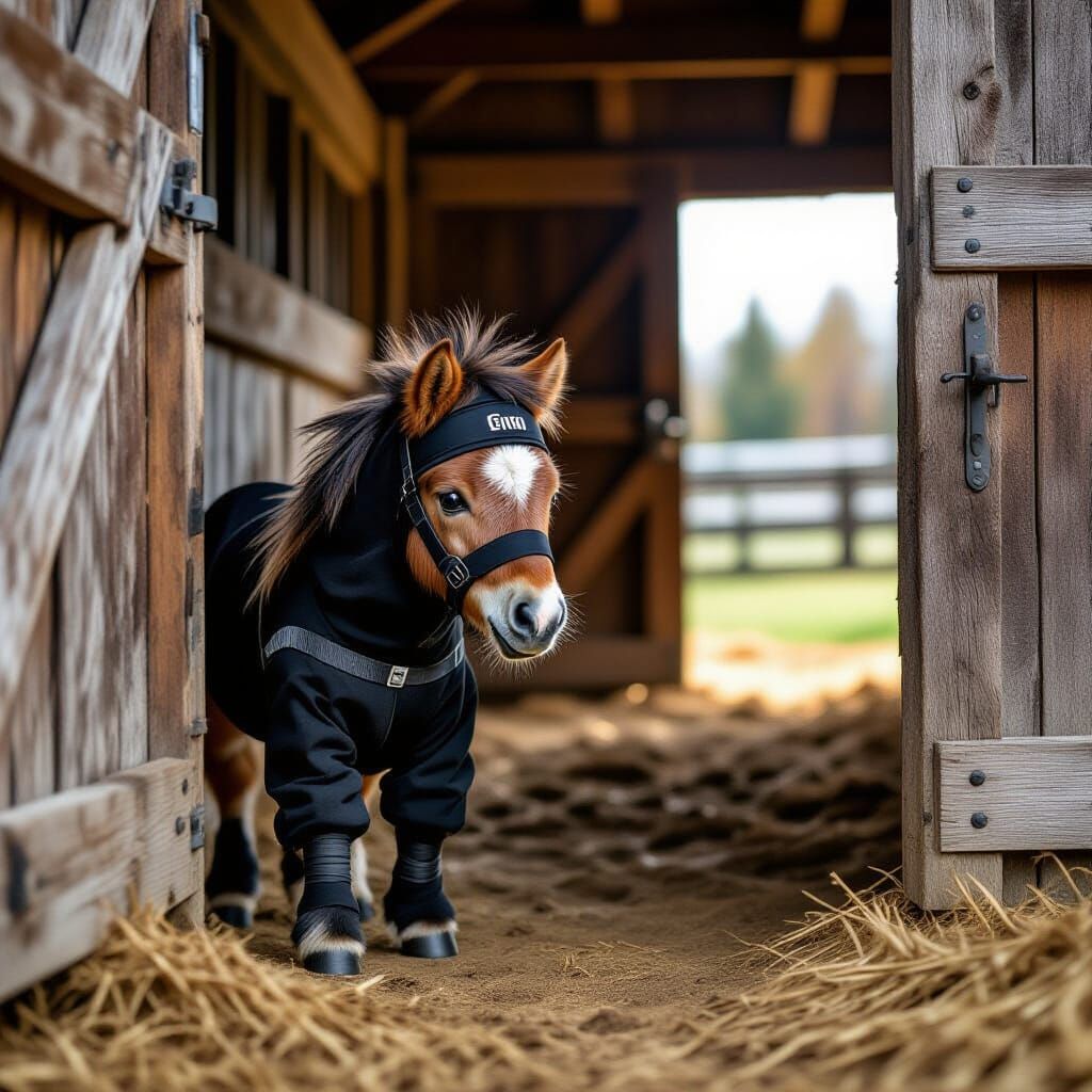 Miniature Horse Ninja Sneaks into Feed Room