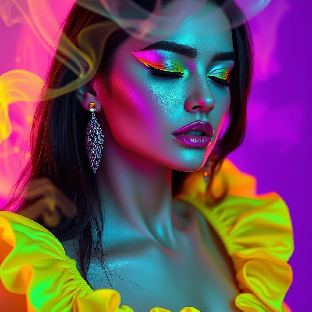 Futuristic Woman with Neon Glow, Digital Art