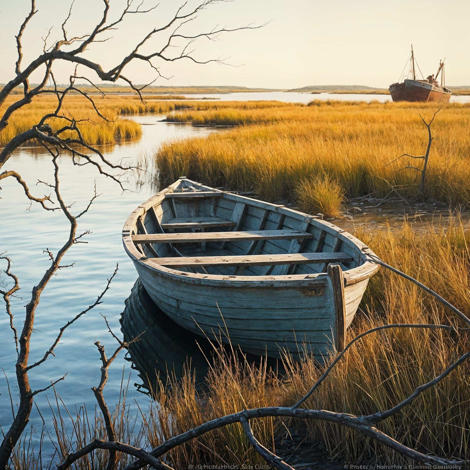 Weathered Rowboat in Coastal Landscape