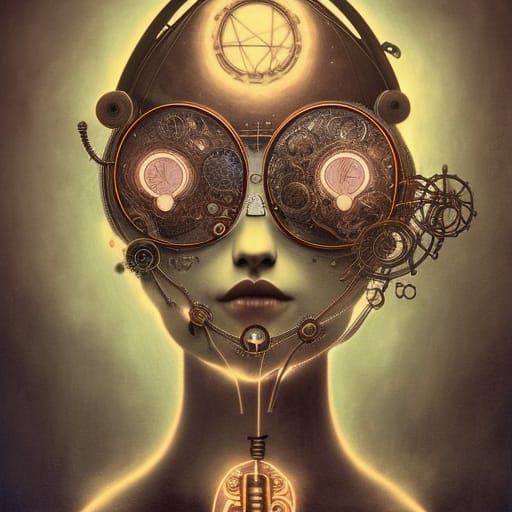 Steampunk Cybernetic Portrait with Fractal Background