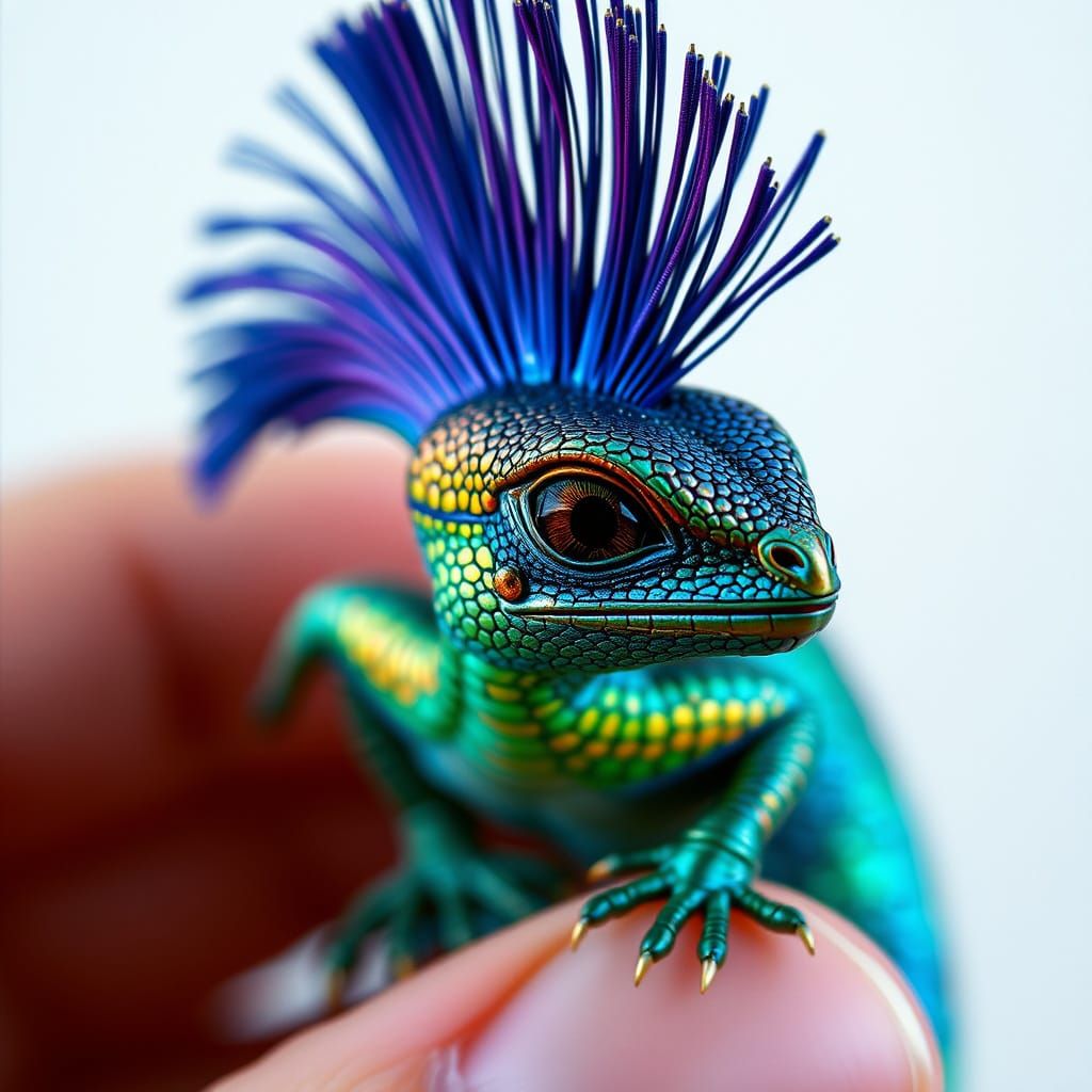 Iridescent Dragon in Hand, Optical Art Style