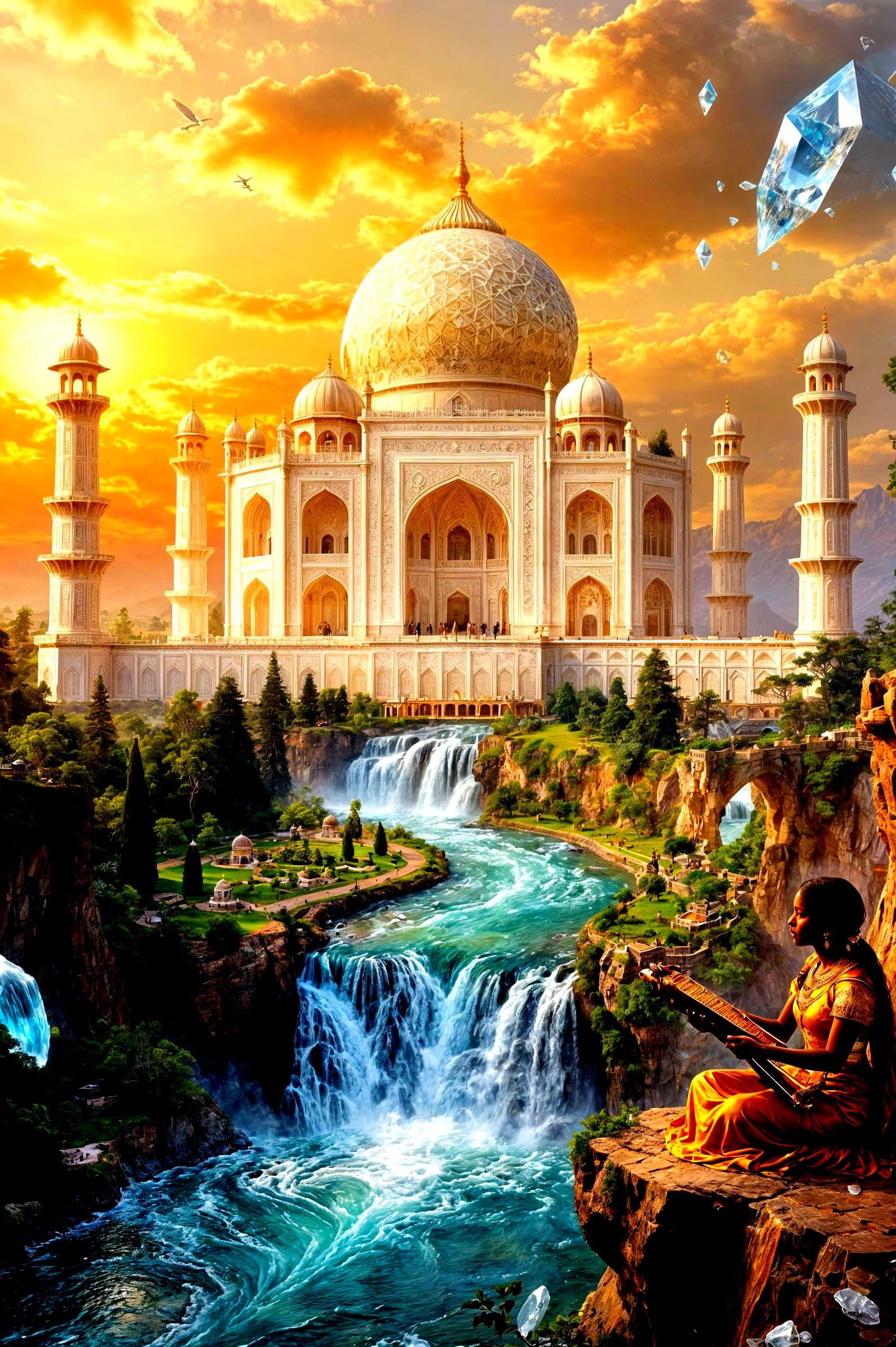 Kubla Khan's Pleasure Dome at Sunset in Romantic Style