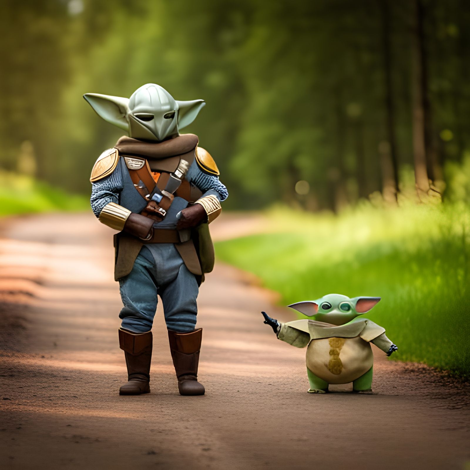 The Mandalorian and Grogu in Beskar Armor