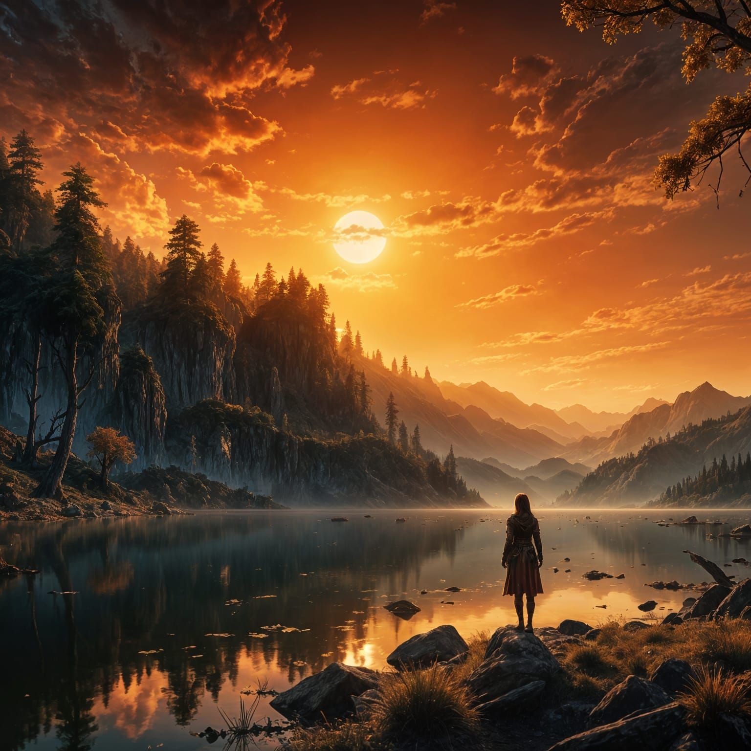 Epic Sunset Over Lake: Digital Matte Painting
