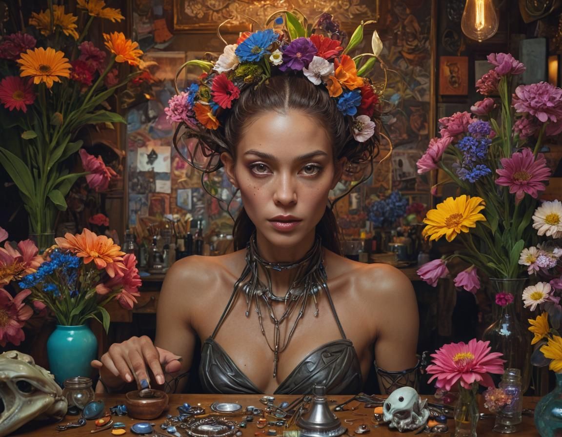 Alien Woman Still Life in Art Nouveau Style