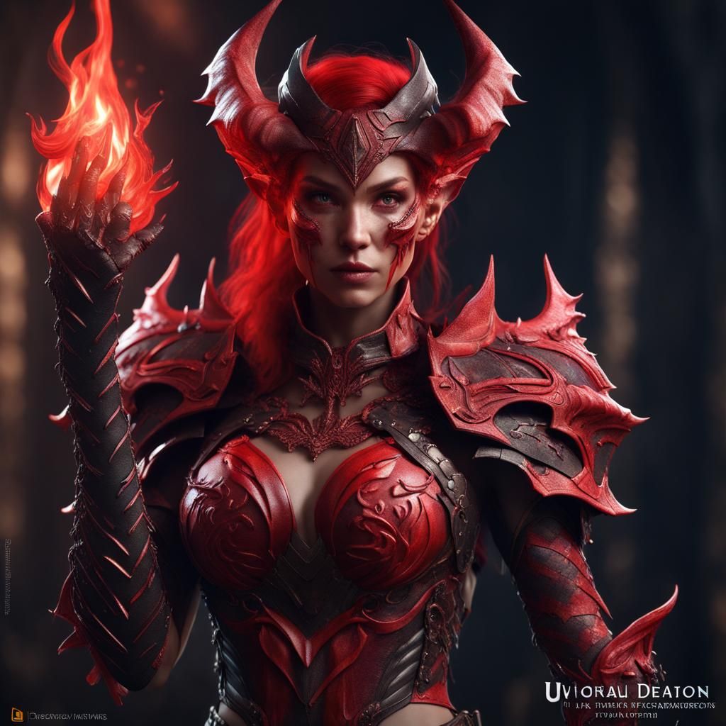 Fantasy Demon in Leather Armor with Magic