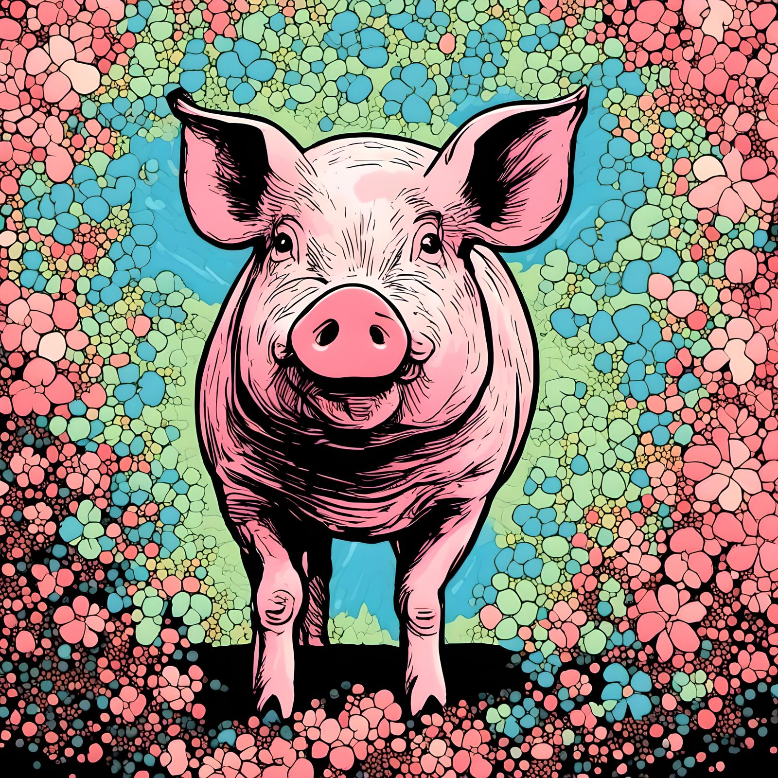 Vintage Pop Art Pig in Comic Style