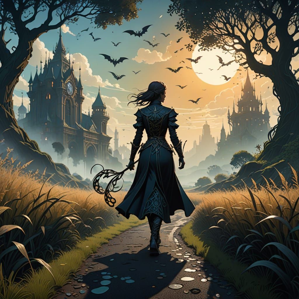 Mystical Black Road Encounter in a Realm of Whispers