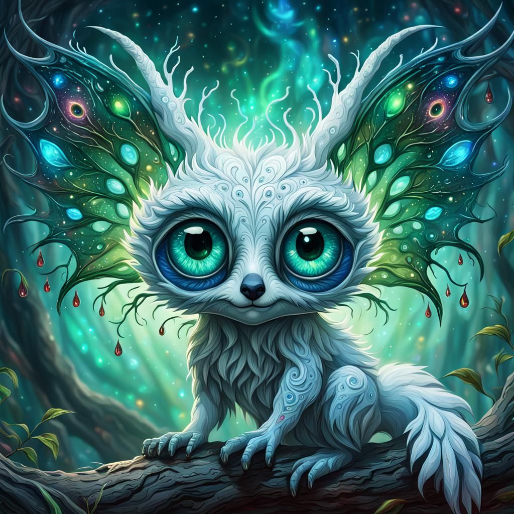 Cosmic Creature with Colorful Wings in Visionary Art