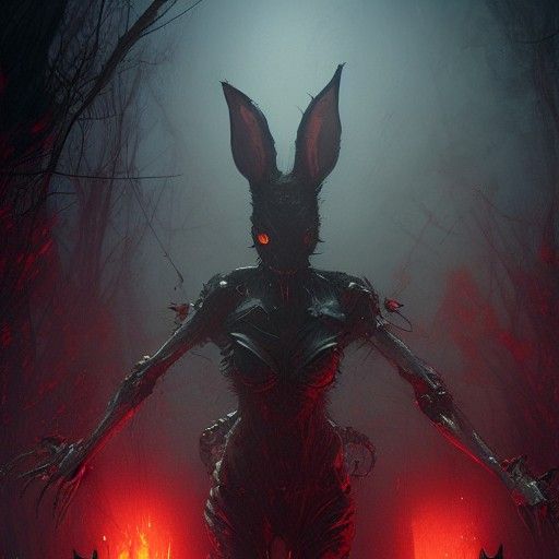 Scary Robotic Rabbit Demon in Hell, Greg Rutkowski Style
