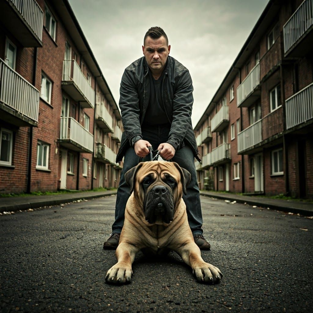 Gritty Bullmastiff and Owner in a Desolate UK Council Estate
