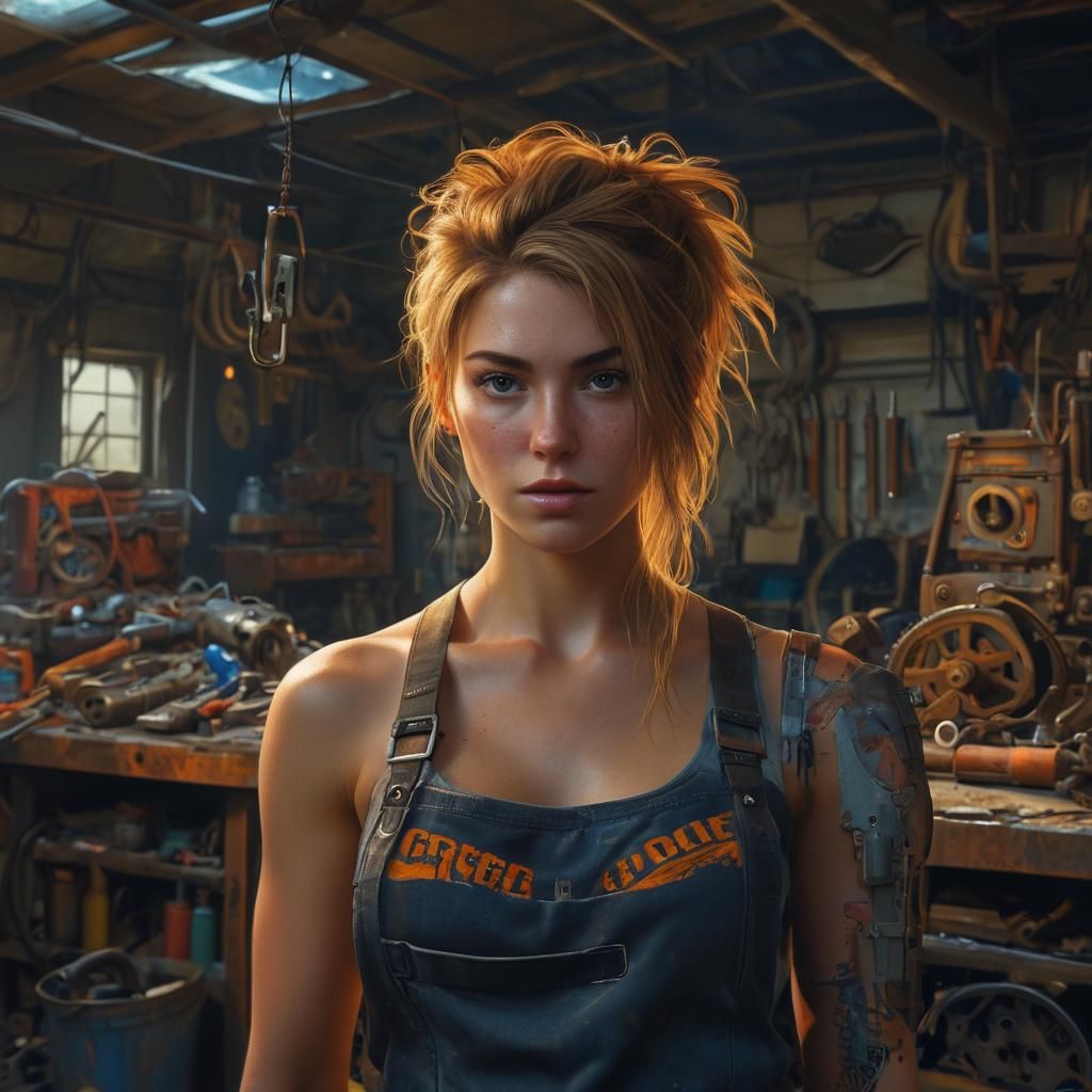Surreal Post-Apocalyptic Mechanic in Vibrant Hyperdetailed S...