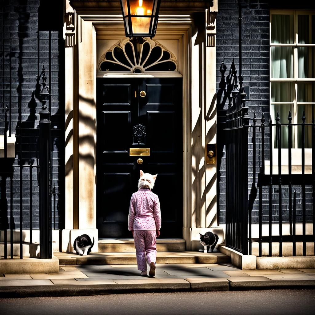 Sleepwalking Girl and Cat at 10 Downing Street