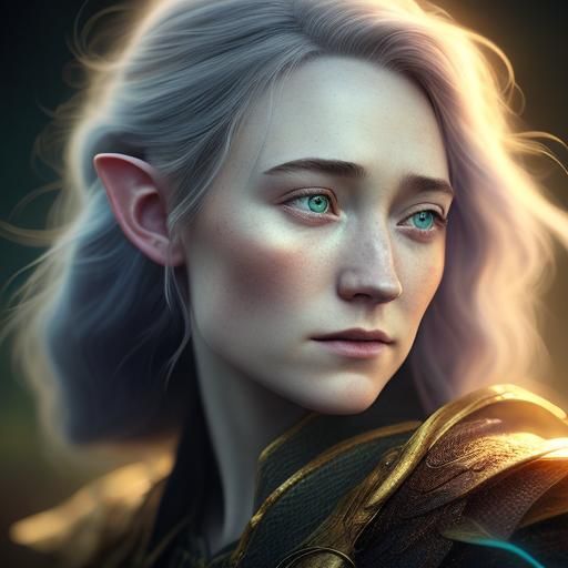 Elf Portrait with Glowing Crystal in Comic Book Style