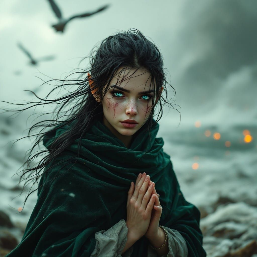 Elf Maiden in Ruined City, Fantasy Art