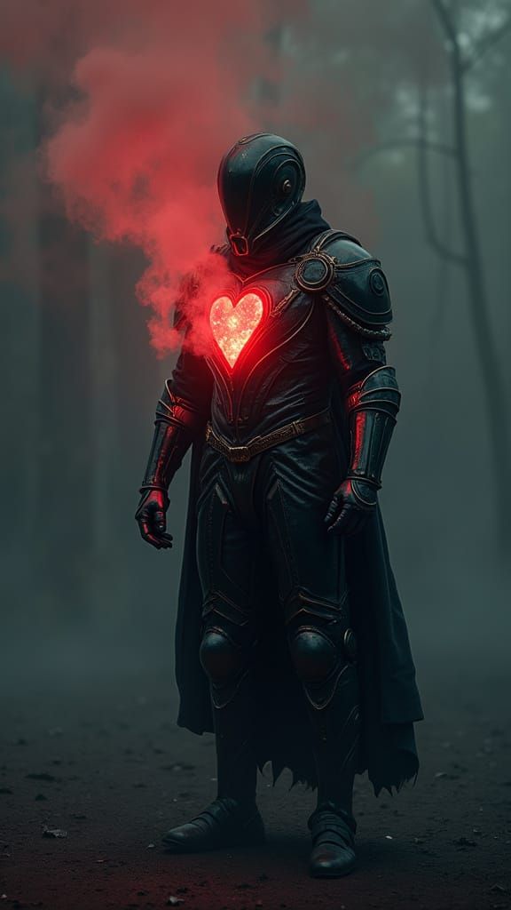Armored Figure with Radiant Heart in Epic Style