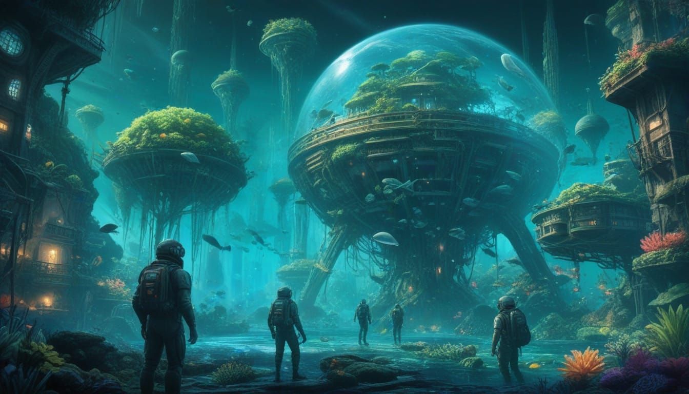 Underwater Metropolis in a Cyberpunk Aesthetic