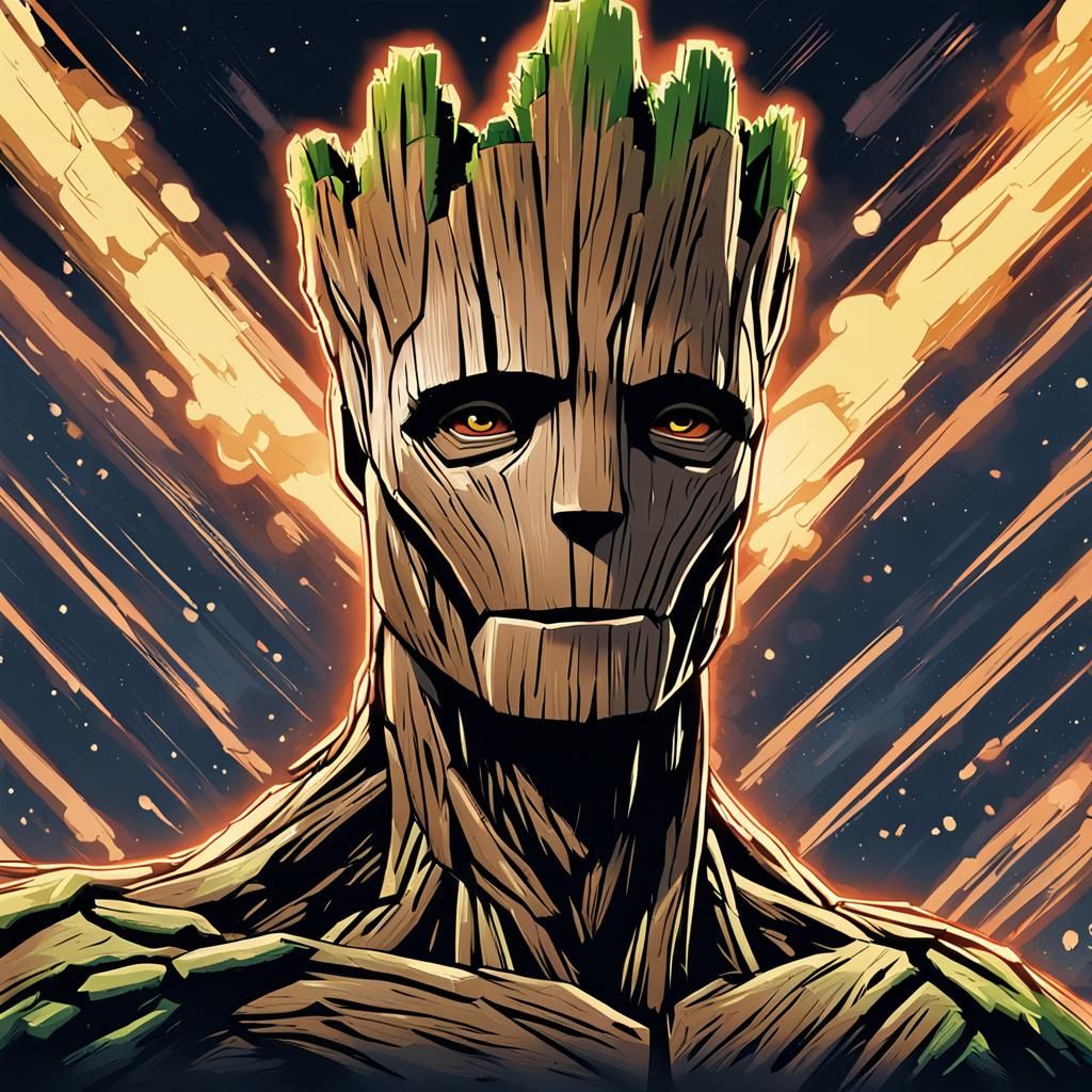 Groot in Anime Style, Cel-Shaded Manga Scan