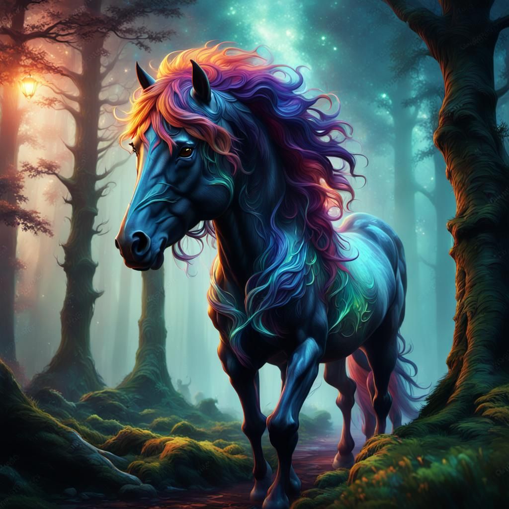 Majestic Horse in Mystical Forest Concept Art