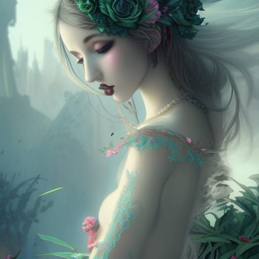 Intricate Elf with Flower of Death: Fantasy Art