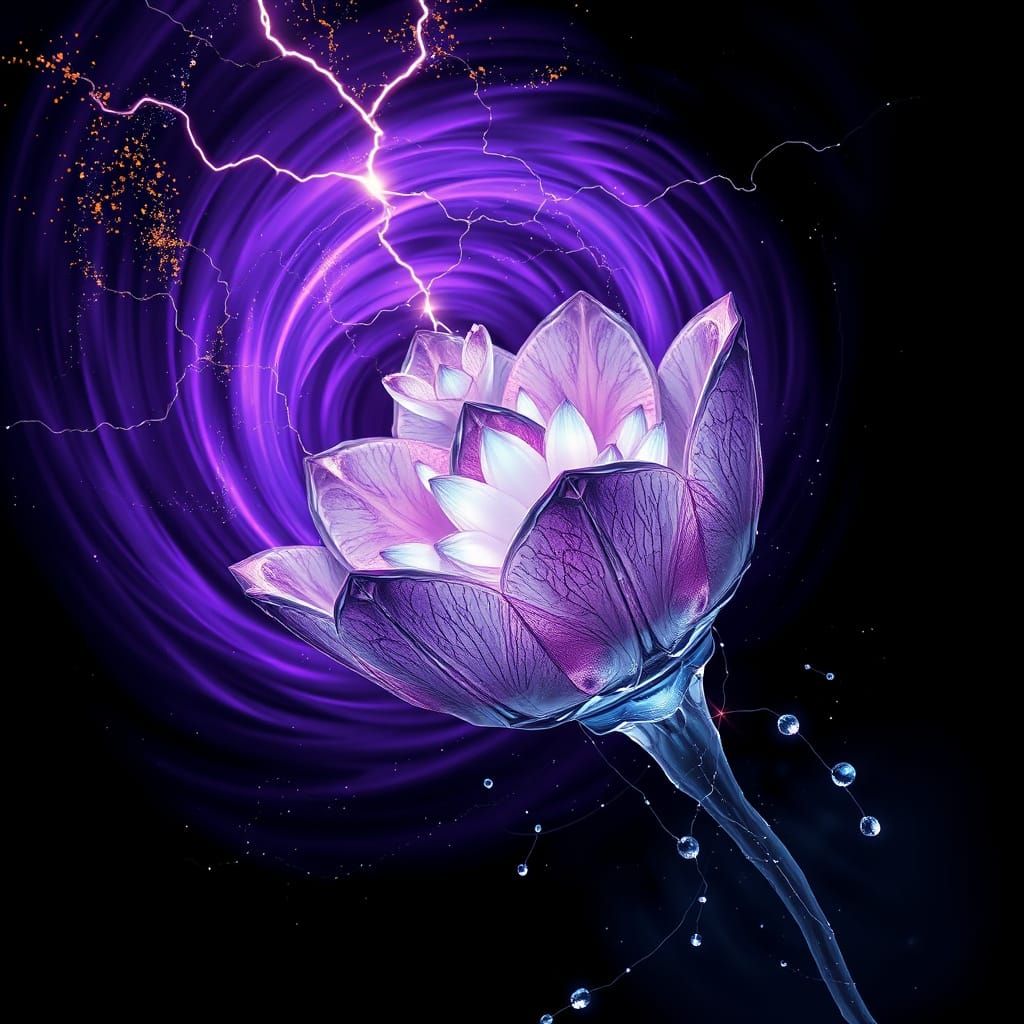 Cosmic Flower Vortex with Lightning and Stardust