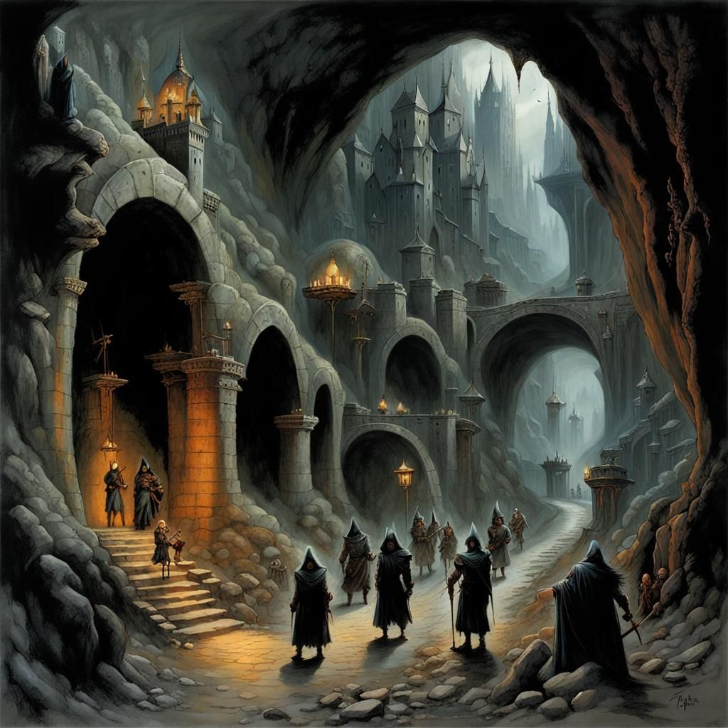 Underground Drow City in Dark Fantasy Style
