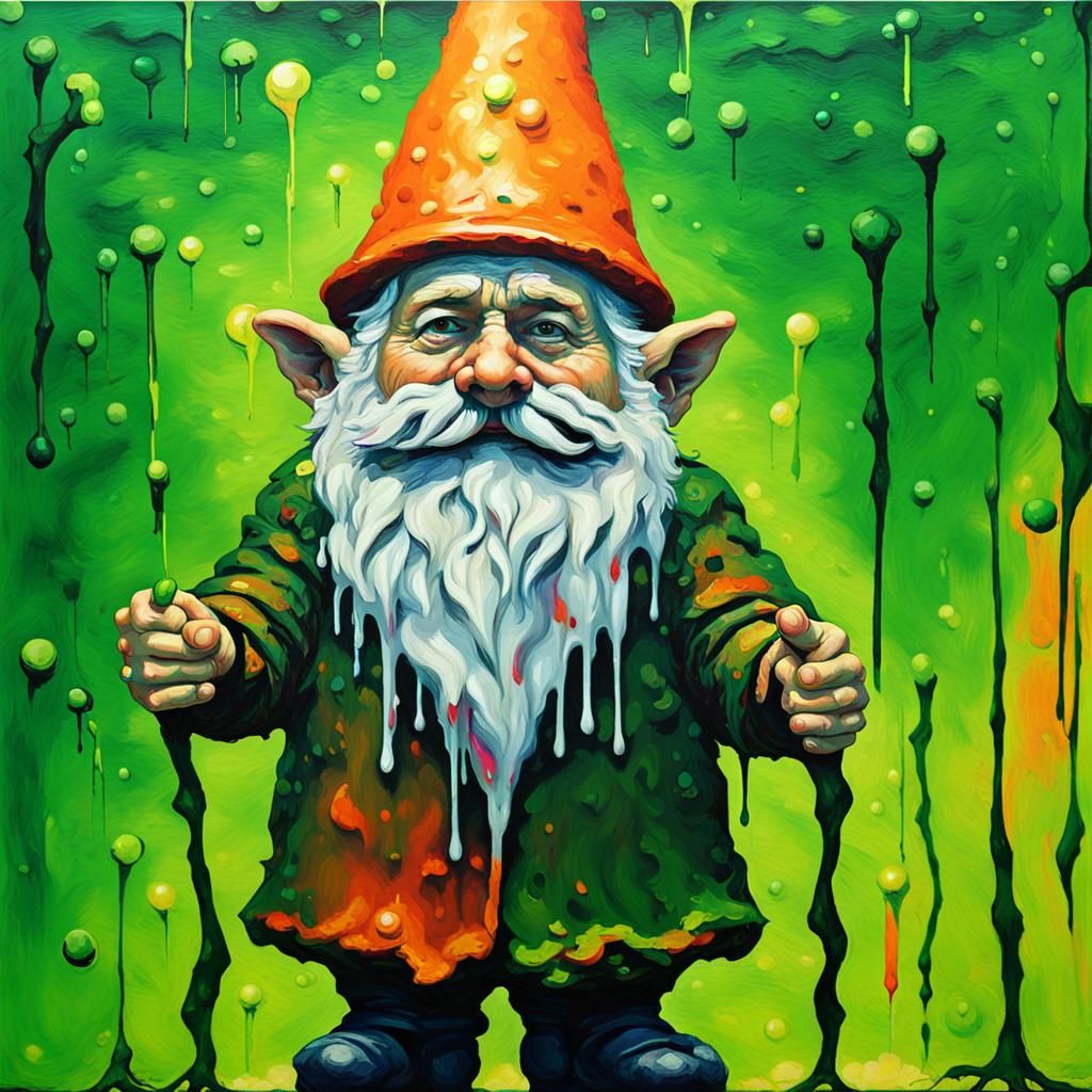Scary Halloween Gnome with Dripping Paint Effects