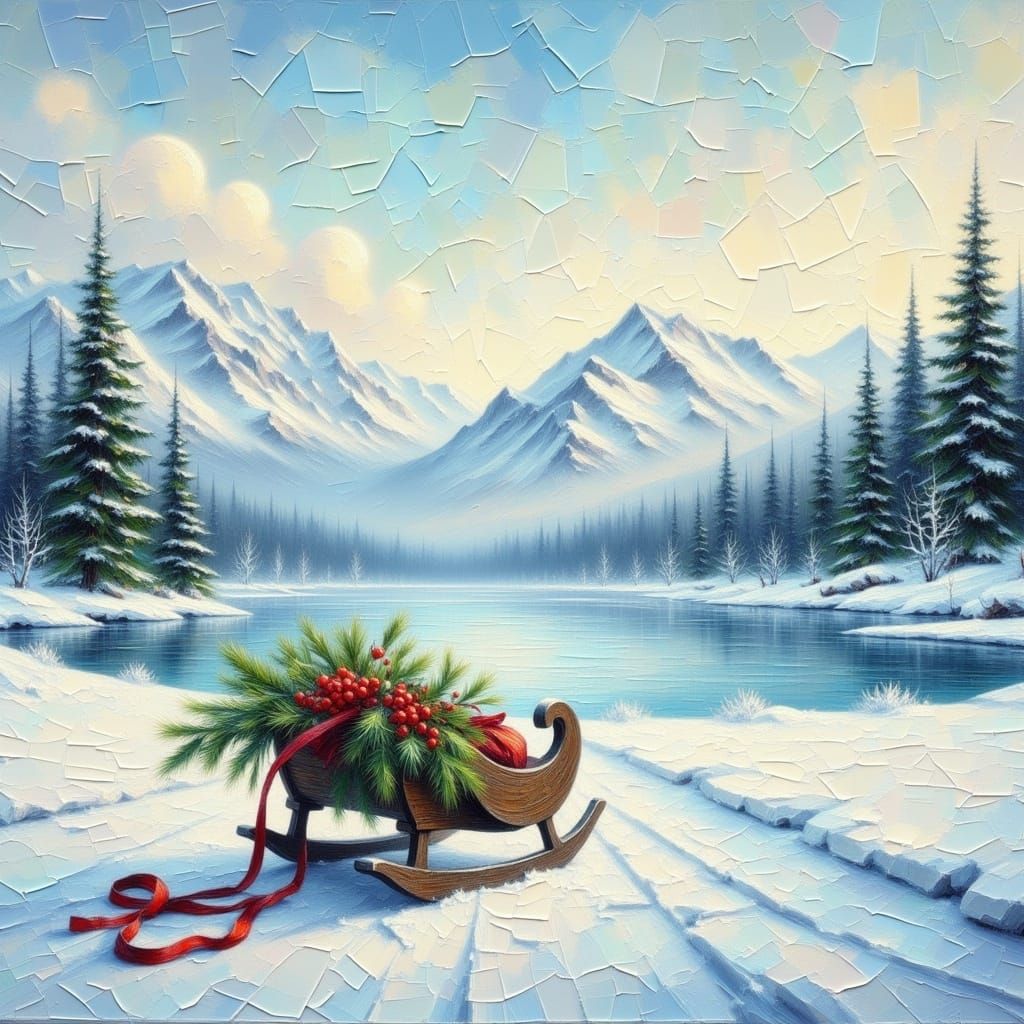 Serenely Frozen Winter Wonderland in Impasto Style