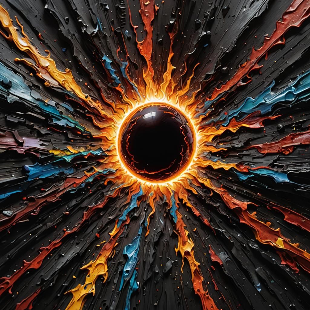 Sun Engulfed by Black Hole: Abstract Impasto Painting