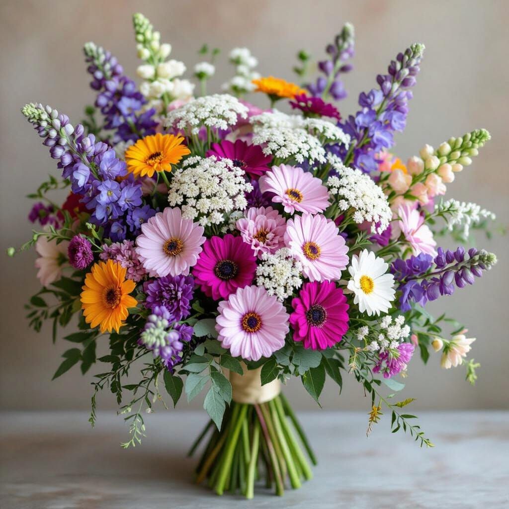 Elegant Wedding Bouquet with Colorful Wildflowers