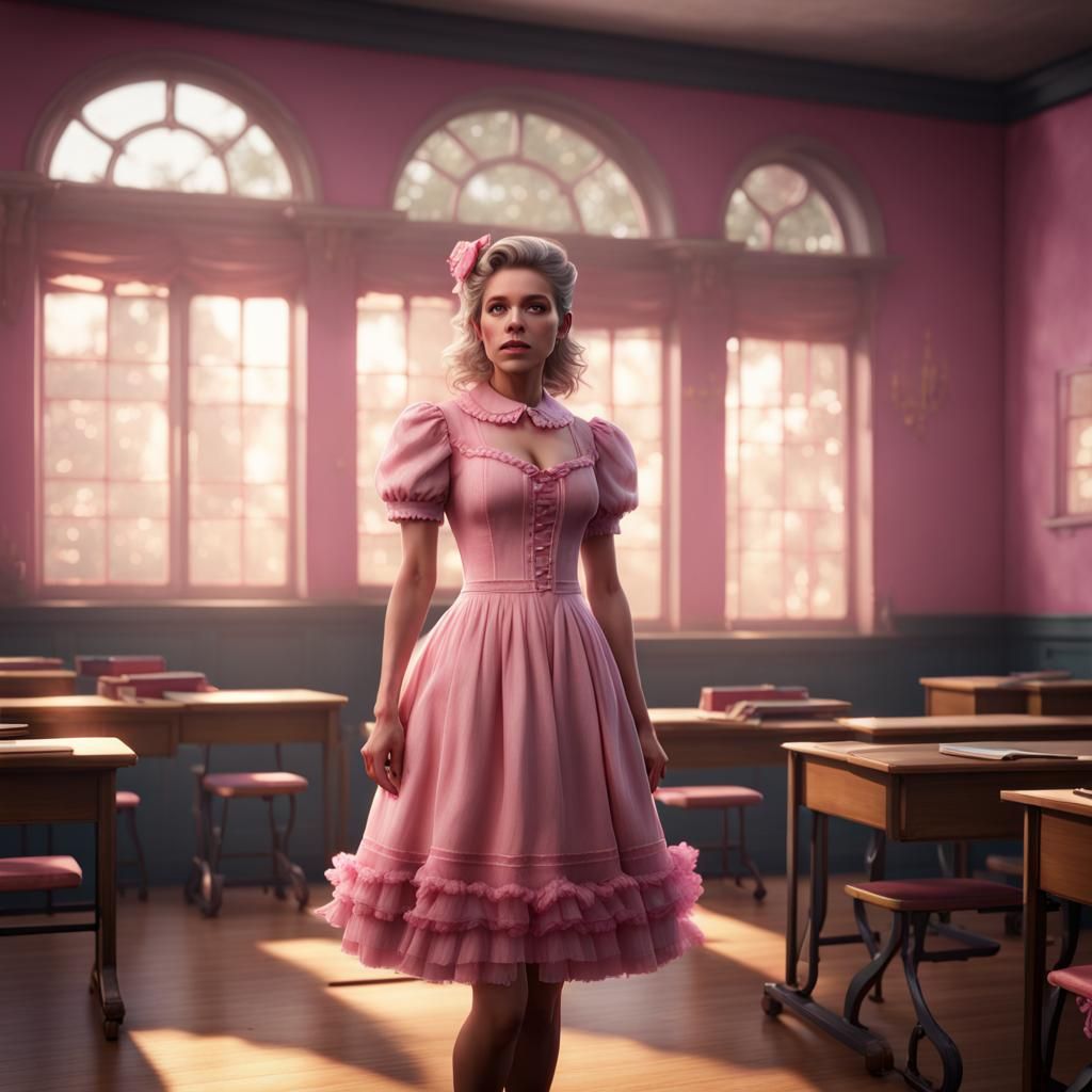 Figure in Pink Frock: Detailed Matte Painting