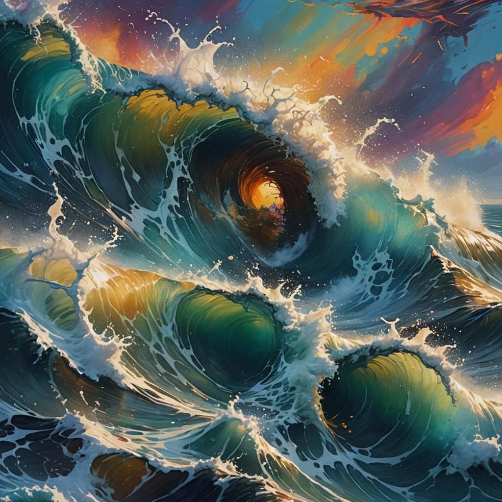 Hyperrealistic Ocean Waves in Splash Art Style